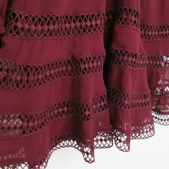 Bardot Womens Sz 4 Burgundy Luella Lace Trim Short Fit & Flare Mini Dress - Picture 4 of 8